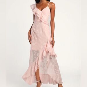 Forever Blush Pink Floral Jacquard Ruffled Maxi Dress